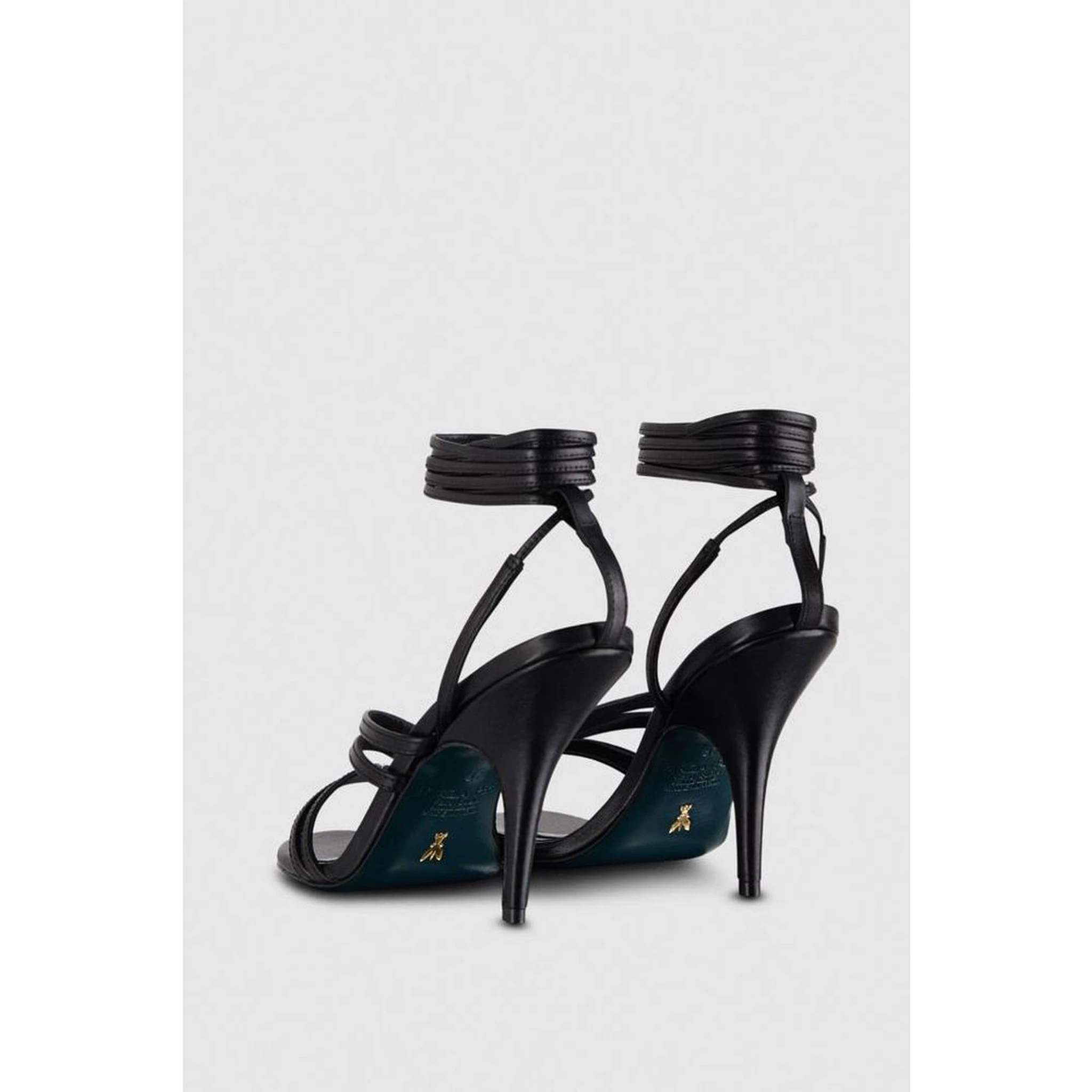 Black Calfskin Stiletto Heel Sandals