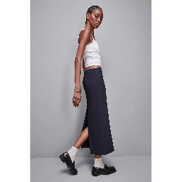 Navy Blue Polyester Midi Skirt