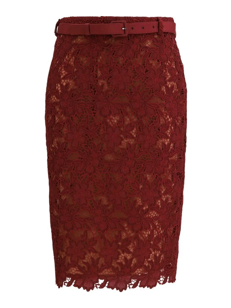 Bordeaux Polyester Midi Skirt