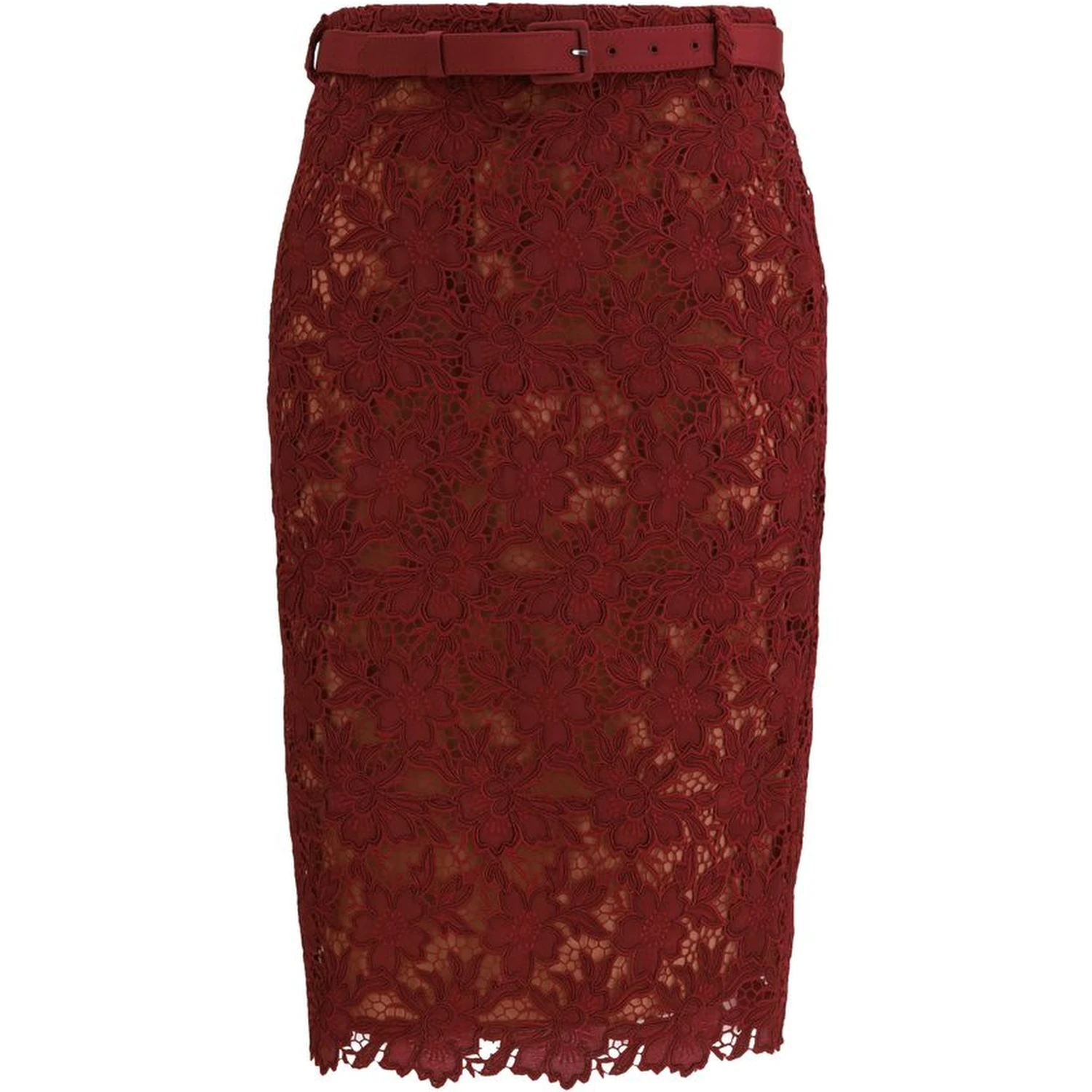 Bordeaux Polyester Midi Skirt