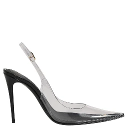Black Leather Clear PVC Slingback Pumps Shoes