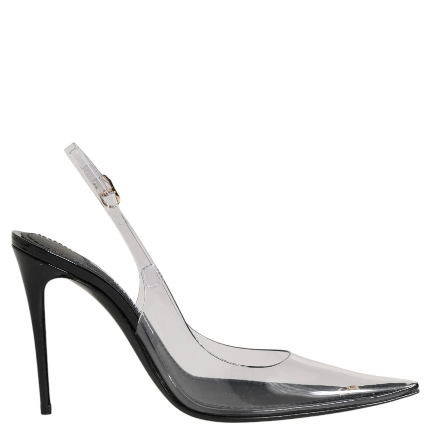 Black Leather Clear PVC Slingback Pumps Shoes
