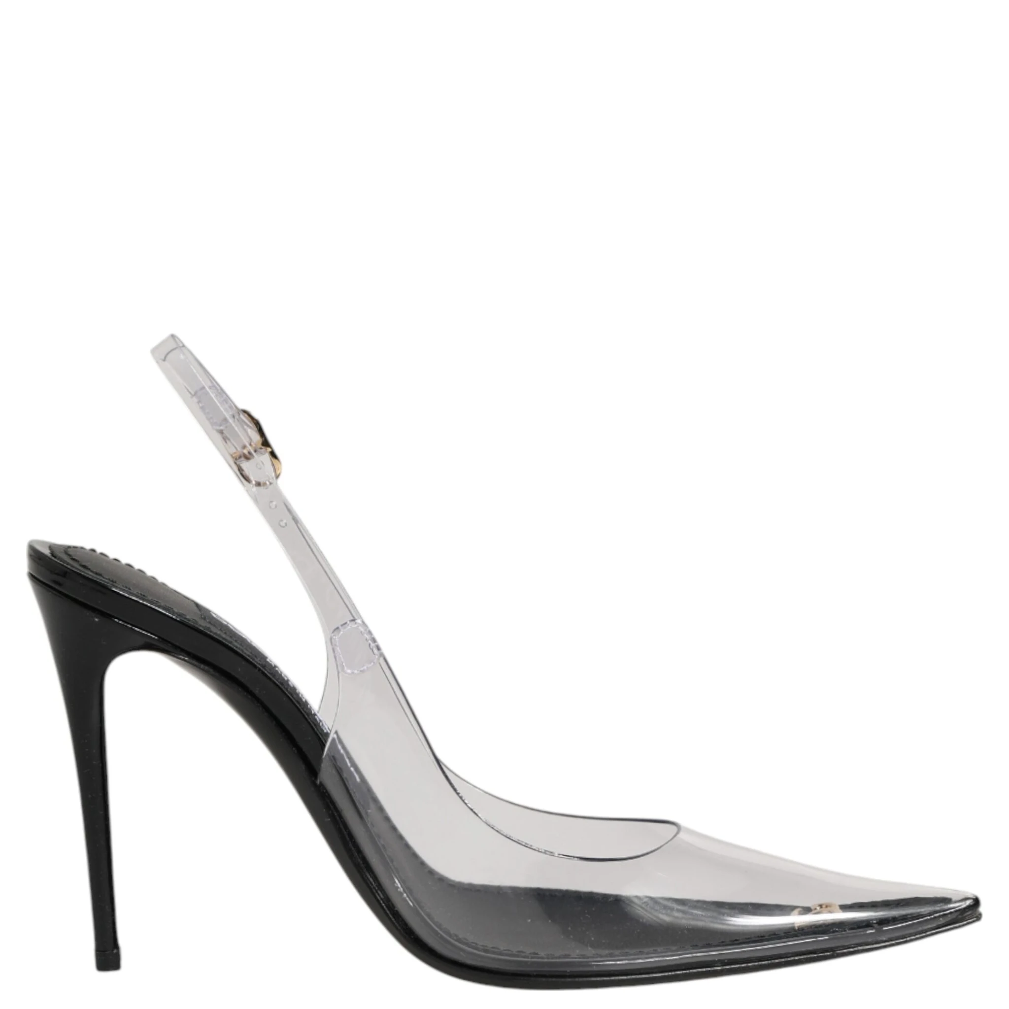 Black Leather Clear PVC Slingback Pumps Shoes