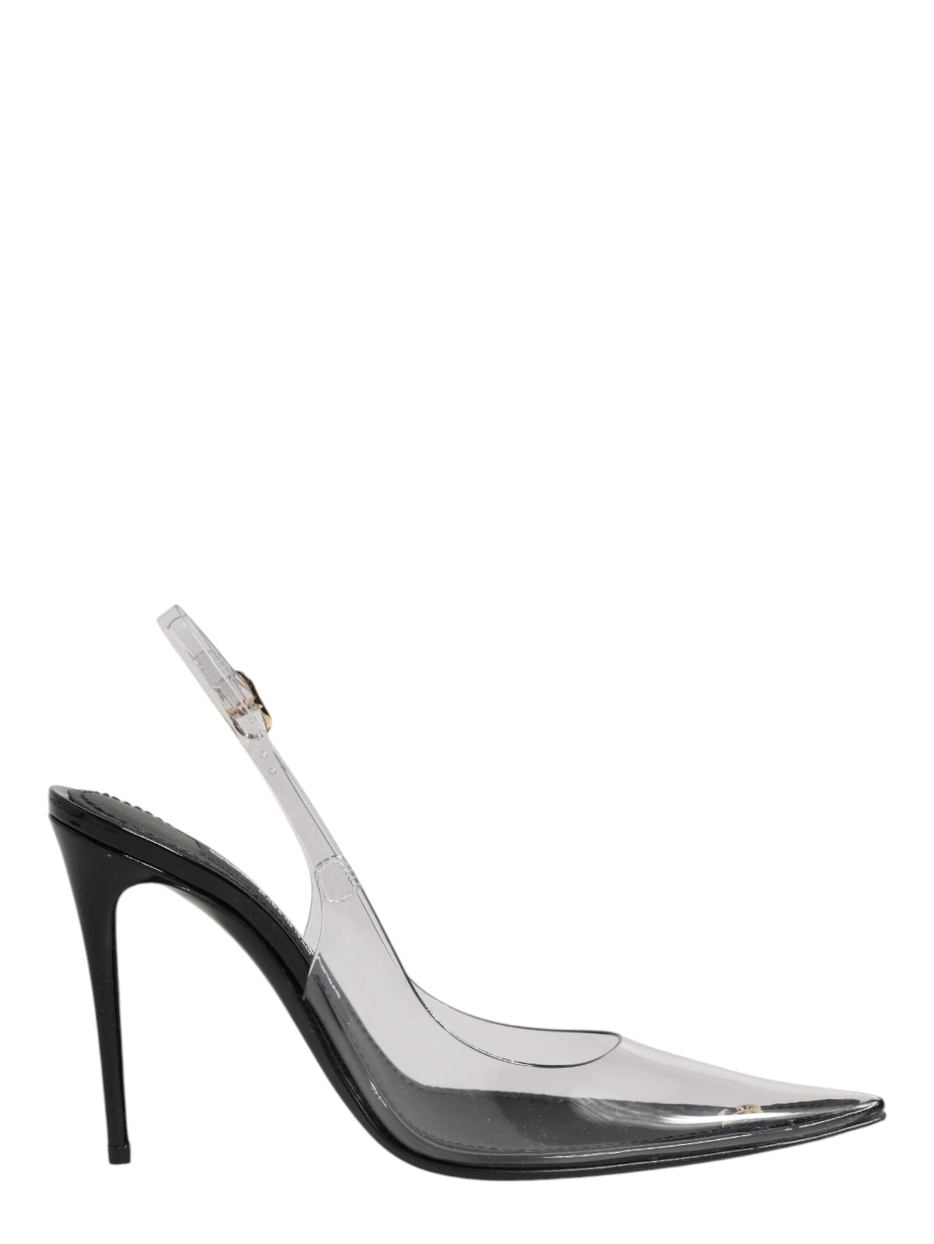 Black Leather Clear PVC Slingback Pumps Shoes