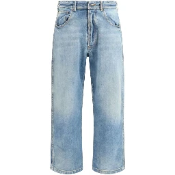 Blue Cotton Cropped Jeans