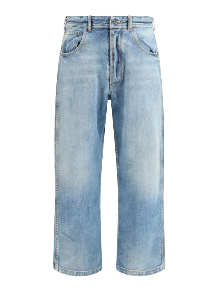 Blue Cotton Cropped Jeans