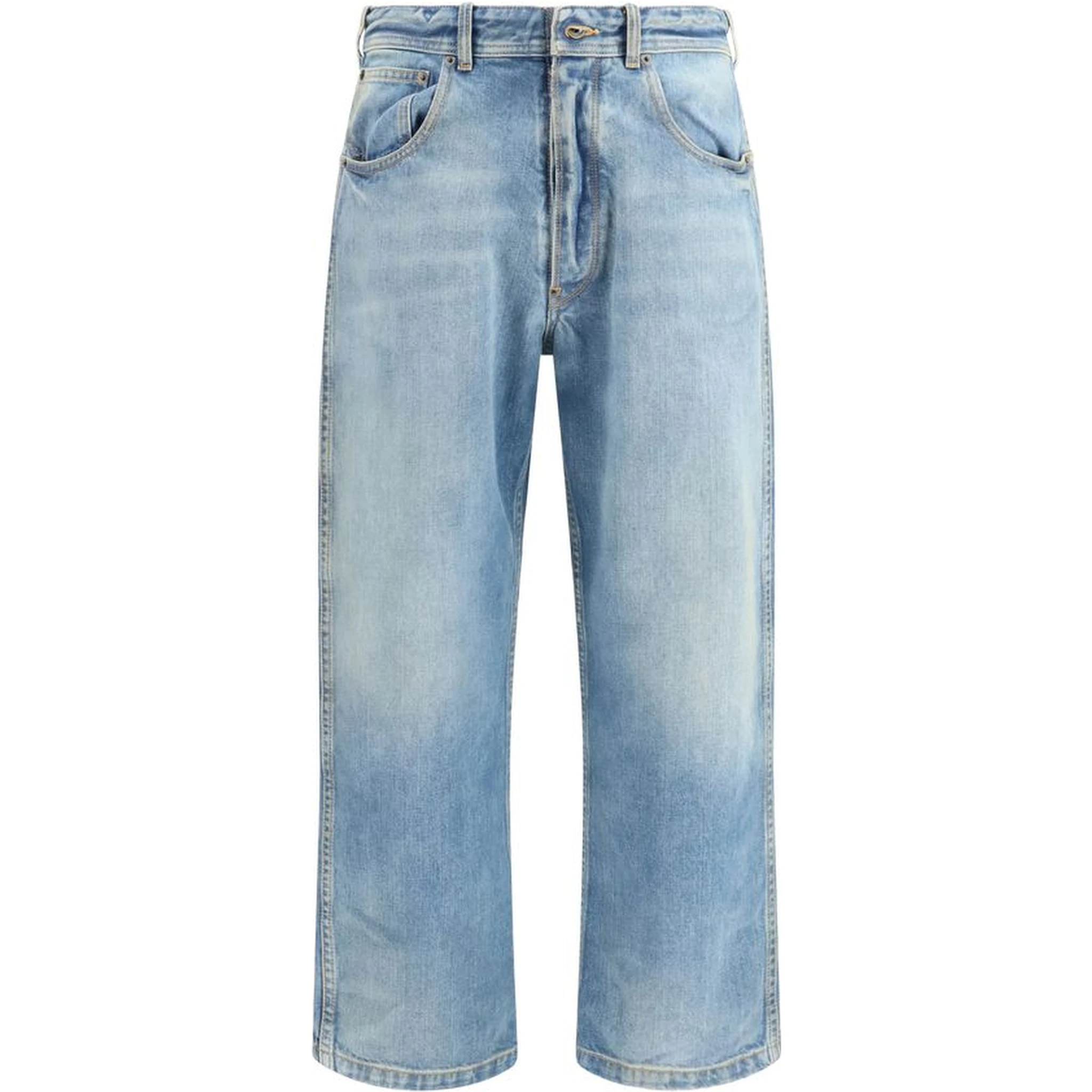 Blue Cotton Cropped Jeans