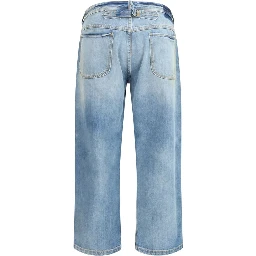 Blue Cotton Cropped Jeans