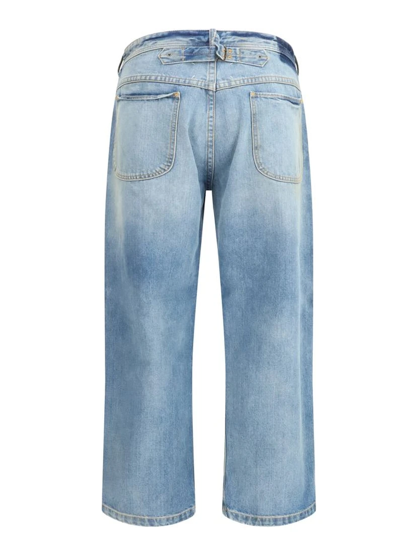 Blue Cotton Cropped Jeans