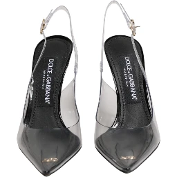 Black Leather Clear PVC Slingback Pumps Shoes