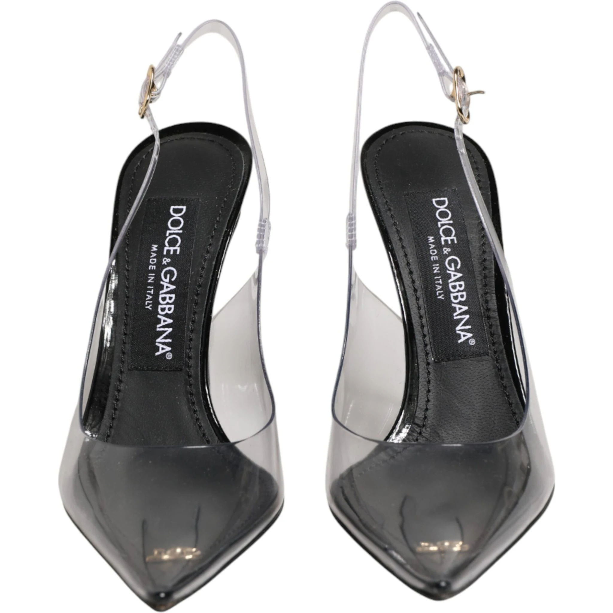 Black Leather Clear PVC Slingback Pumps Shoes