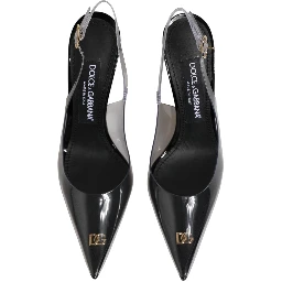 Black Leather Clear PVC Slingback Pumps Shoes