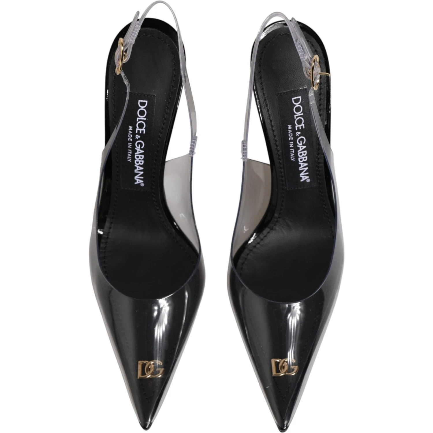 Black Leather Clear PVC Slingback Pumps Shoes