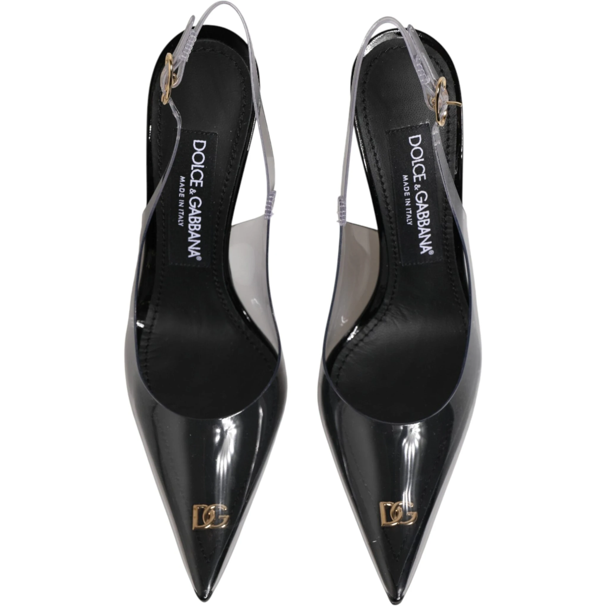 Black Leather Clear PVC Slingback Pumps Shoes