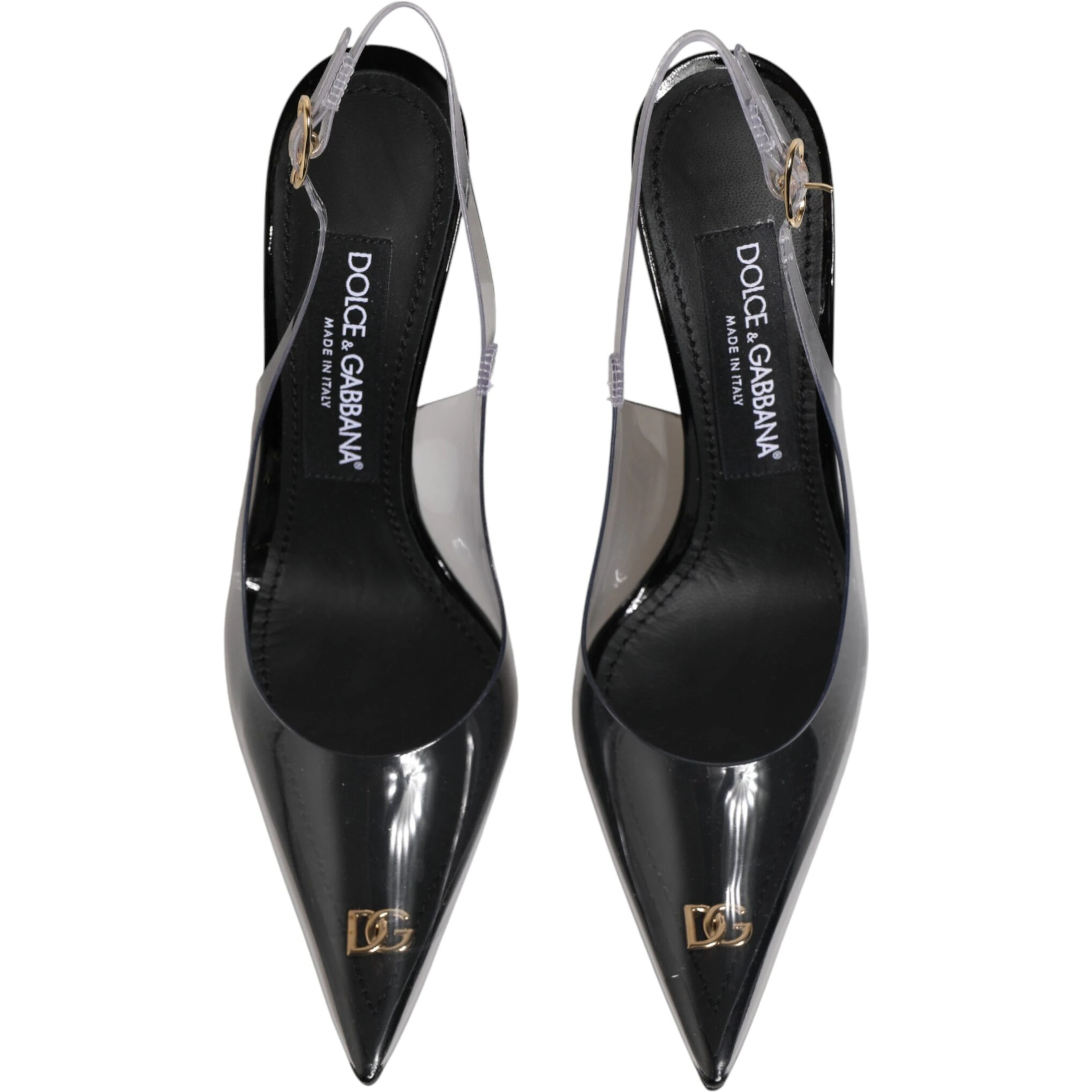 Black Leather Clear PVC Slingback Pumps Shoes