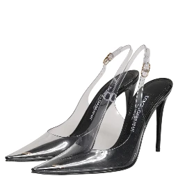 Black Leather Clear PVC Slingback Pumps Shoes