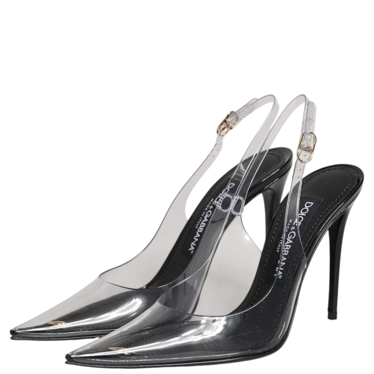Black Leather Clear PVC Slingback Pumps Shoes