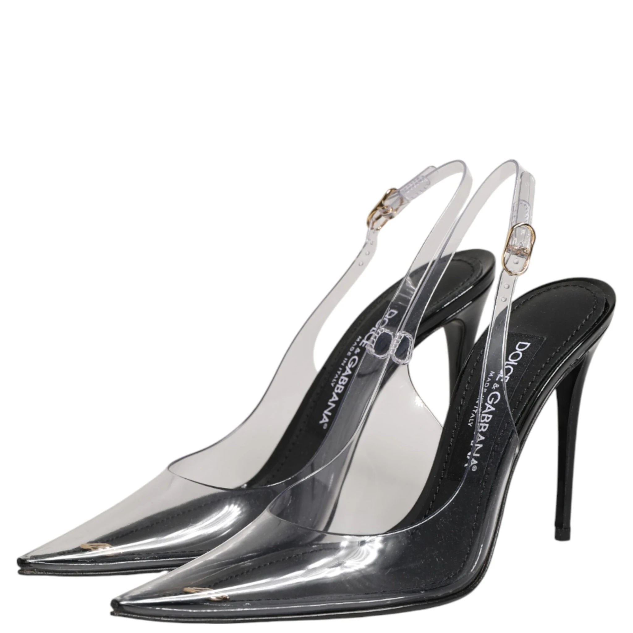 Black Leather Clear PVC Slingback Pumps Shoes