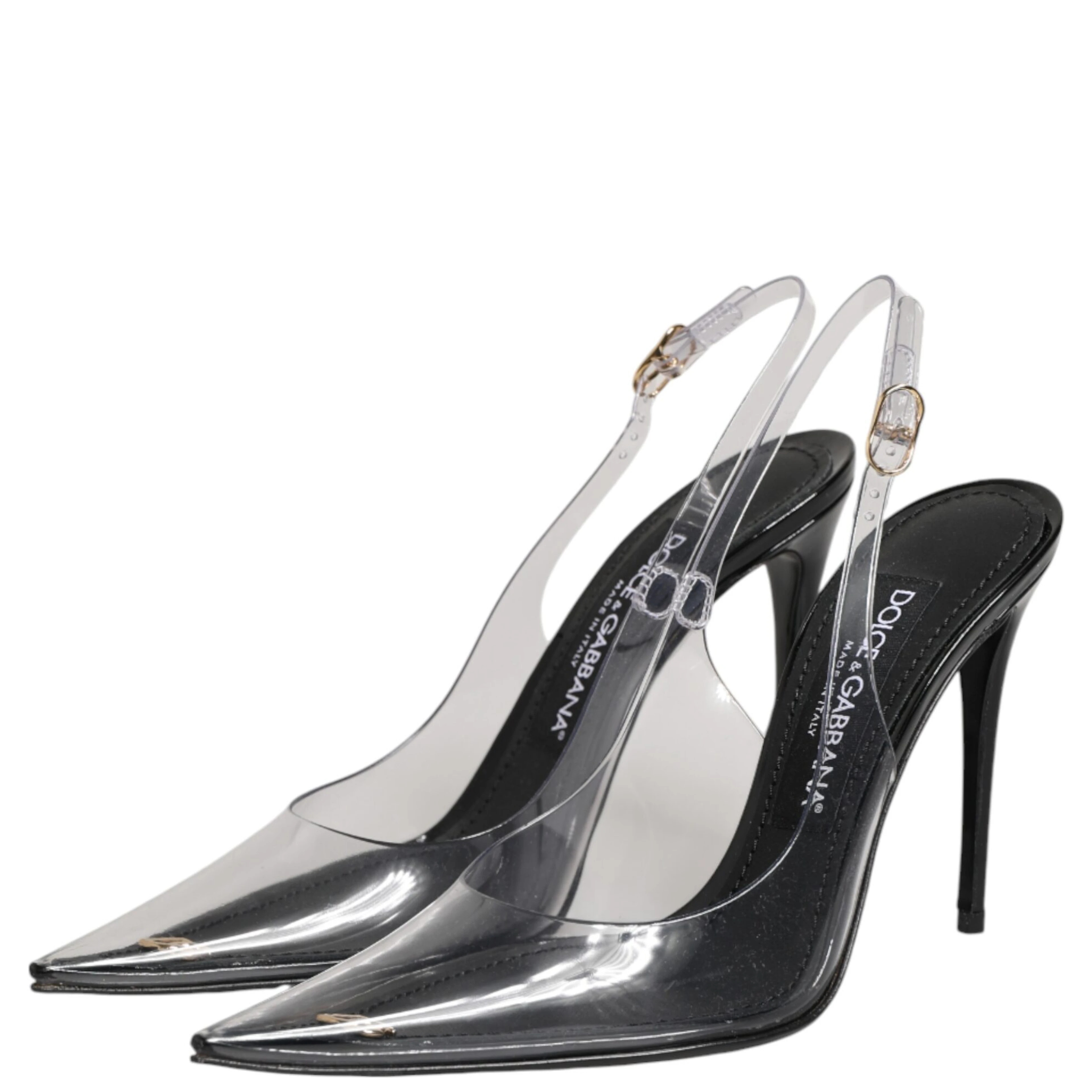 Black Leather Clear PVC Slingback Pumps Shoes