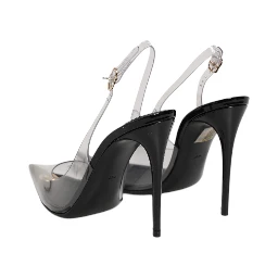 Black Leather Clear PVC Slingback Pumps Shoes