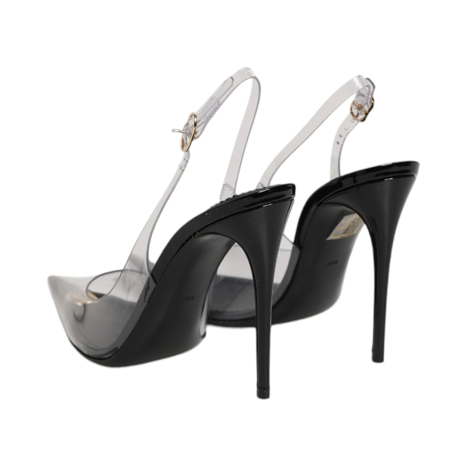Black Leather Clear PVC Slingback Pumps Shoes