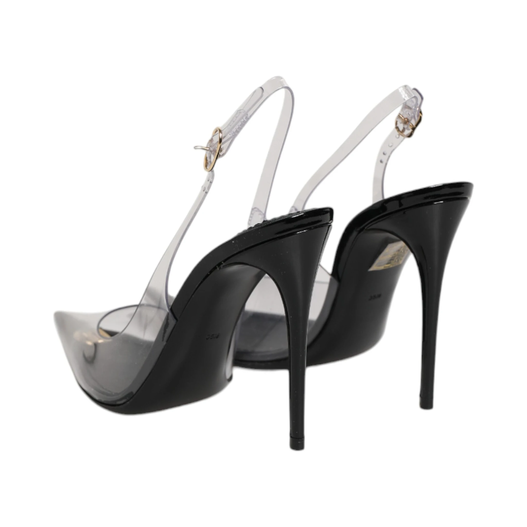 Black Leather Clear PVC Slingback Pumps Shoes
