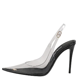 Black Leather Clear PVC Slingback Pumps Shoes
