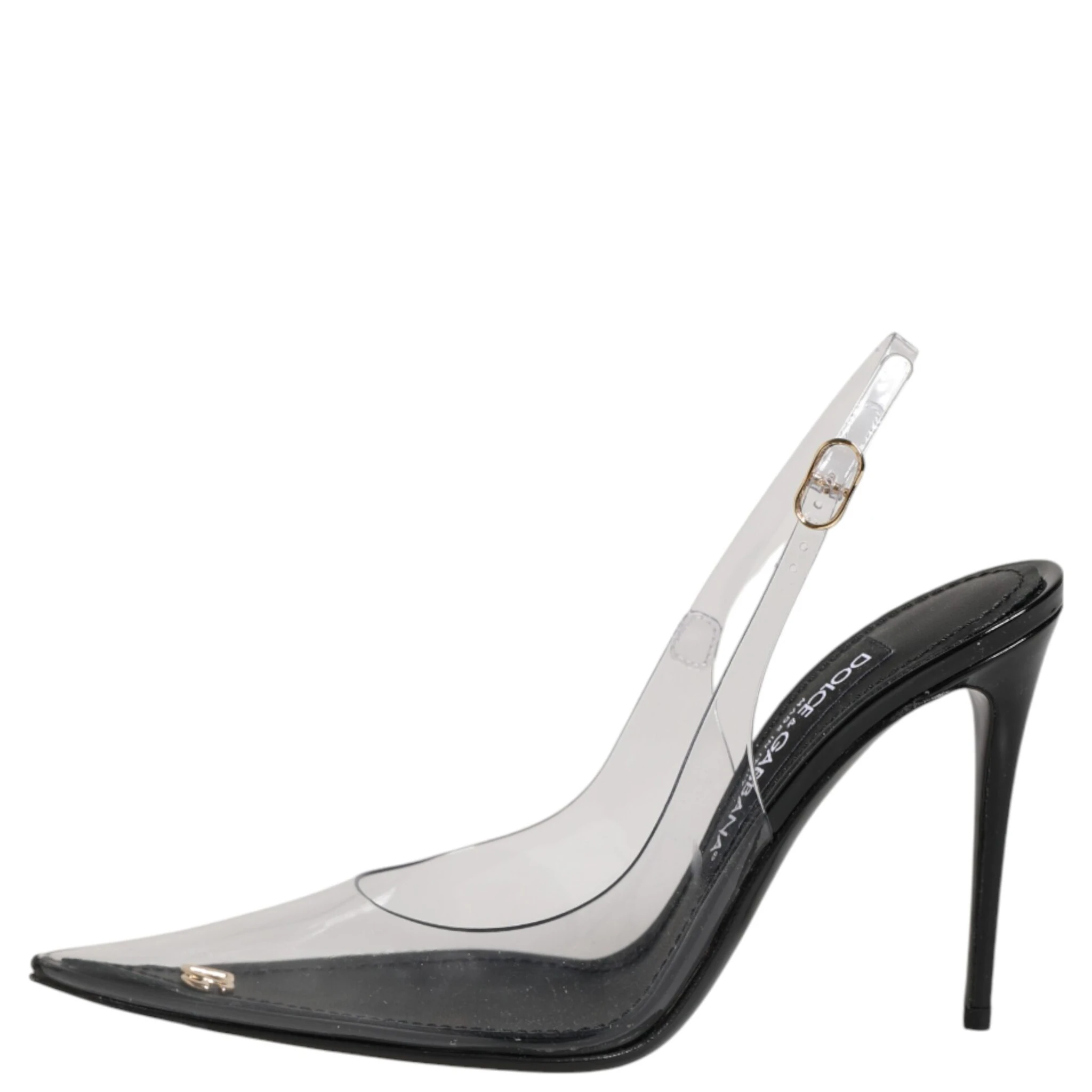 Black Leather Clear PVC Slingback Pumps Shoes
