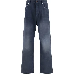 بنطلون جينز أزرق قطني بقصة مريحة