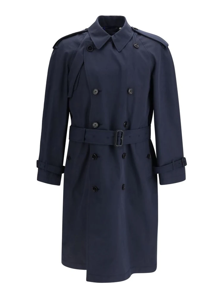 Blue Polyester Trench Coat