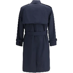 Blue Polyester Trench Coat