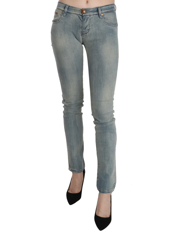 Light Blue Washed Mid Waist Skinny Denim Jeans