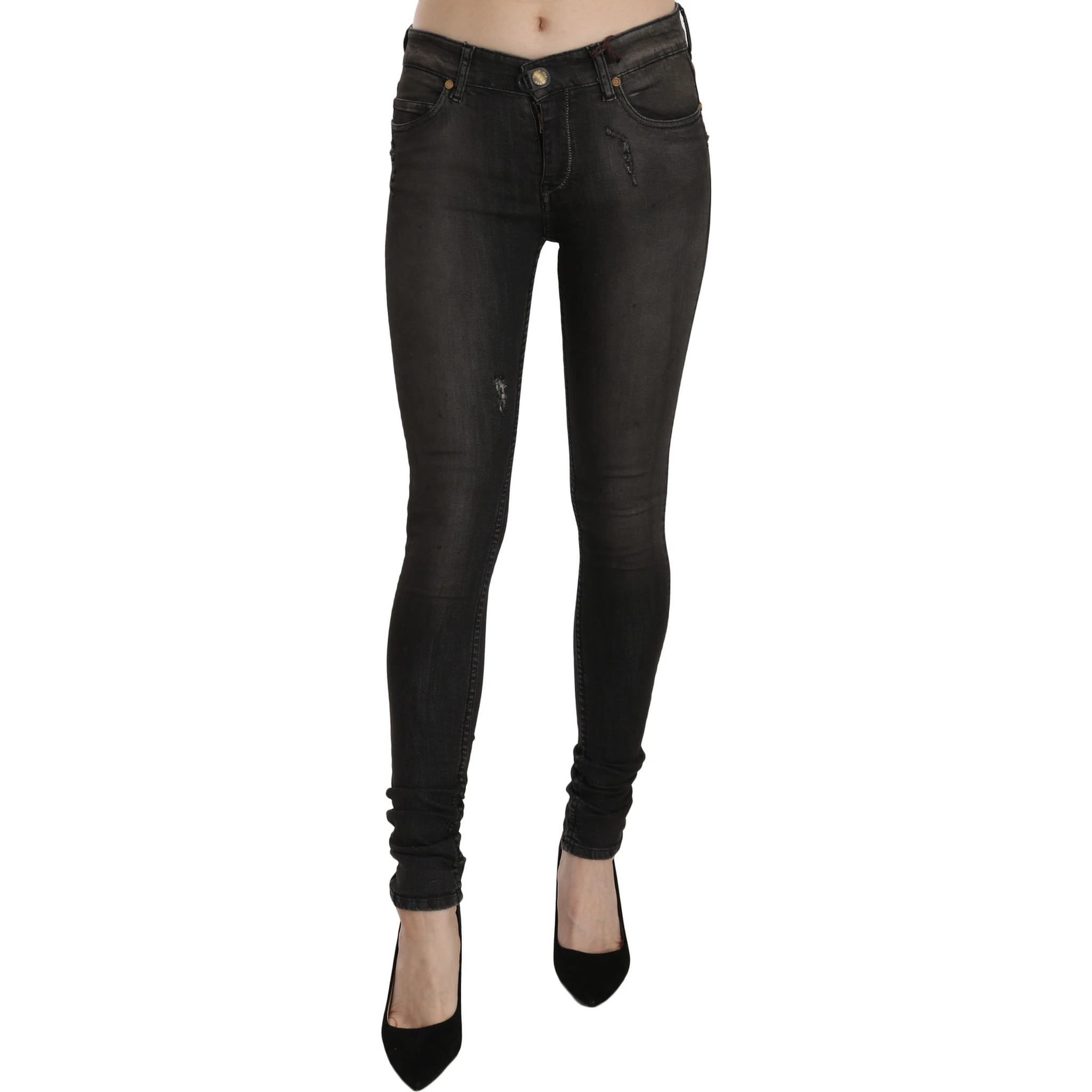 Cotton Black Washed Low Waist Skinny Denim Jeans