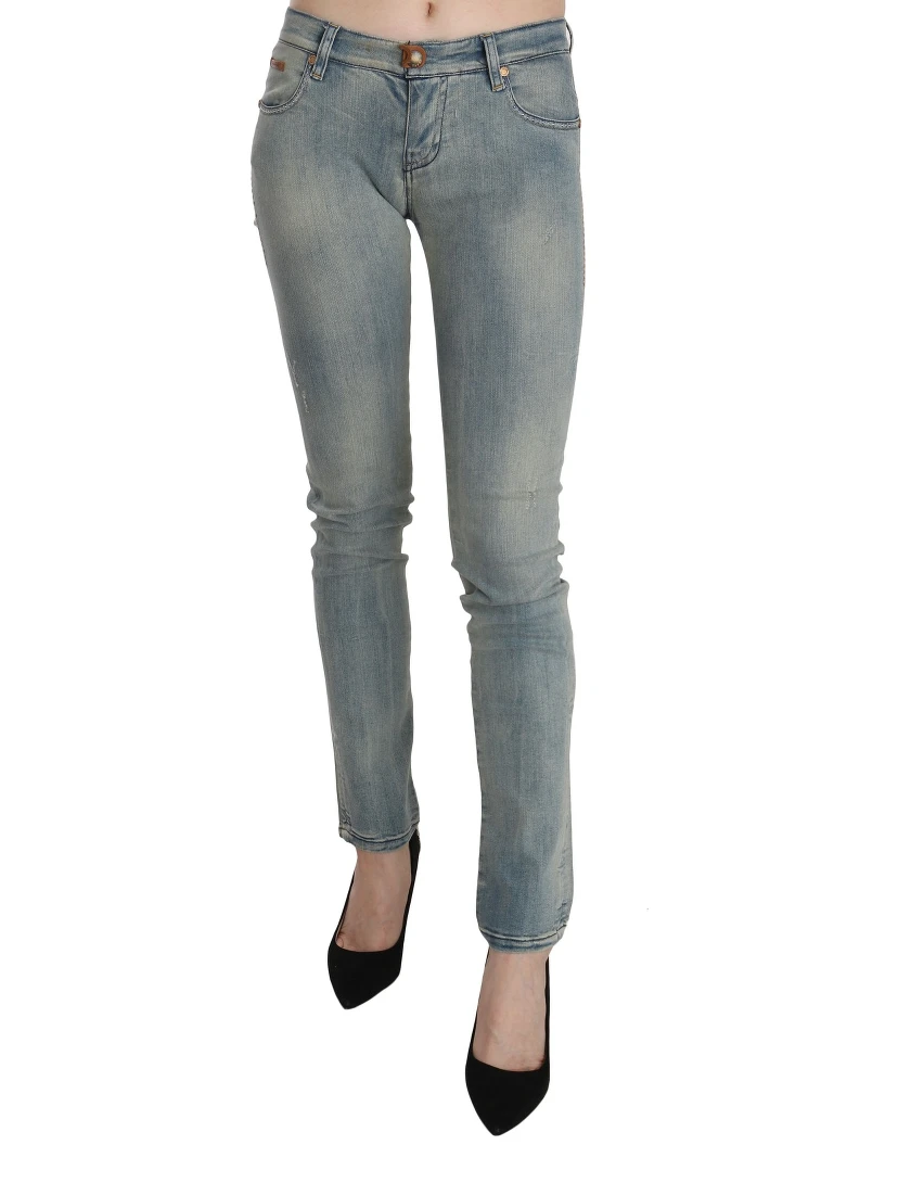 Light Blue Washed Mid Waist Skinny Denim Jeans