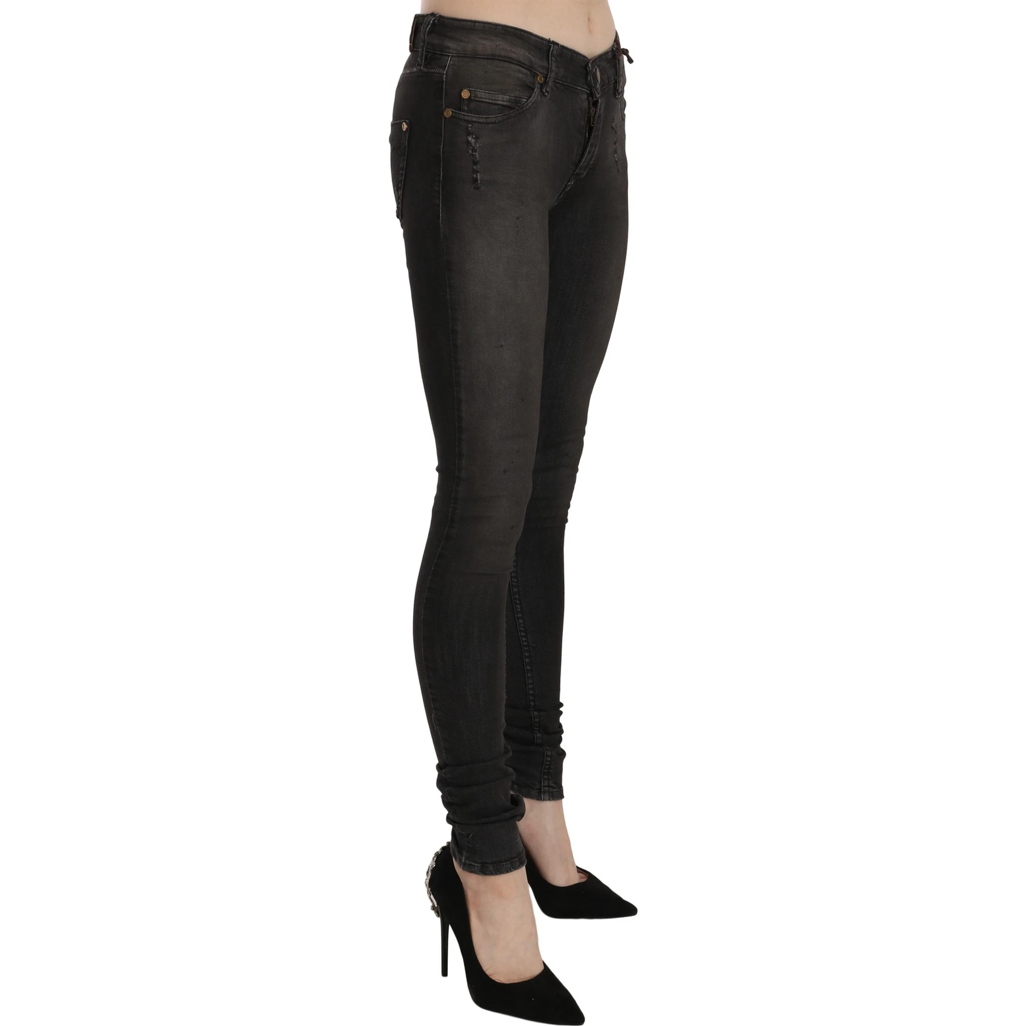 Cotton Black Washed Low Waist Skinny Denim Jeans