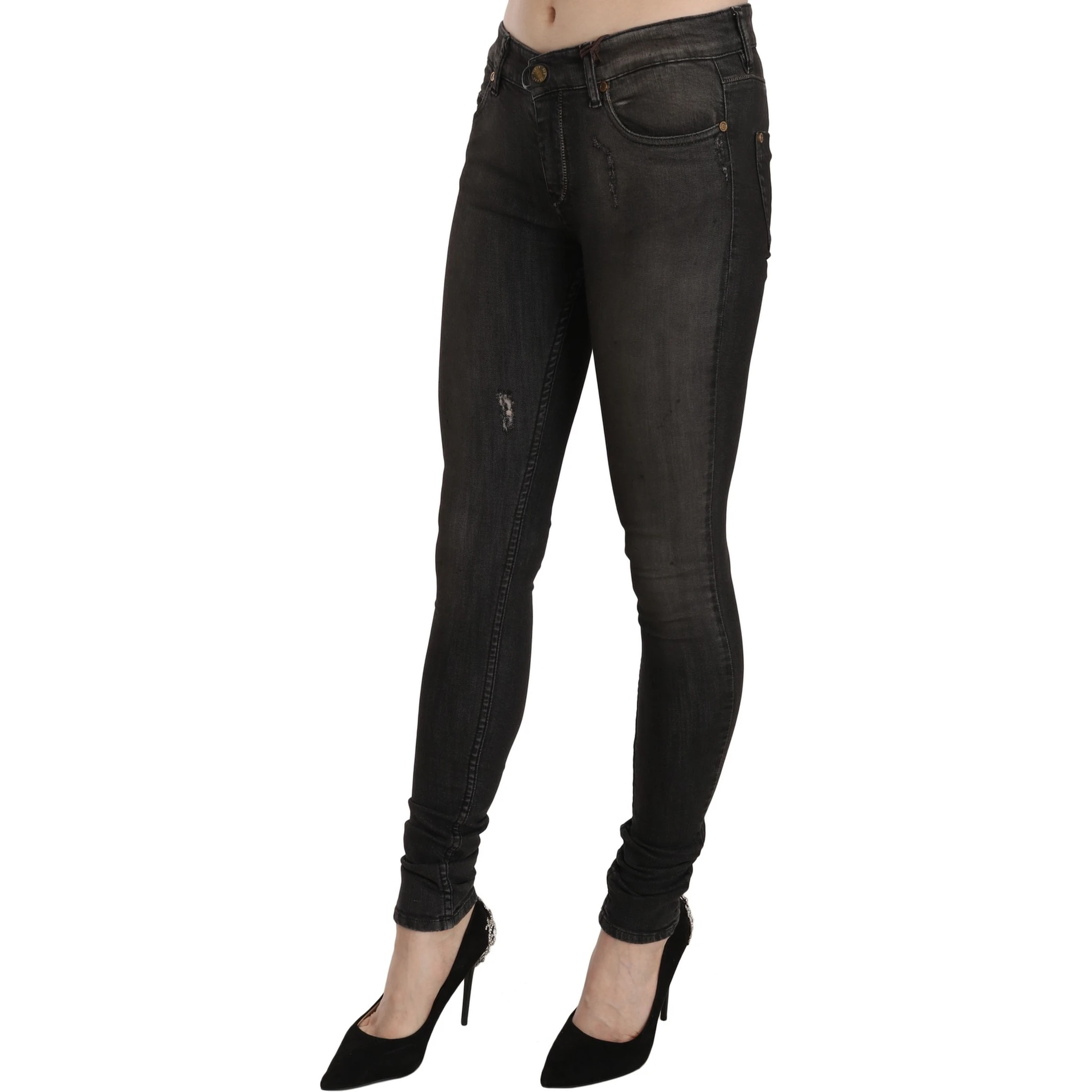 Cotton Black Washed Low Waist Skinny Denim Jeans