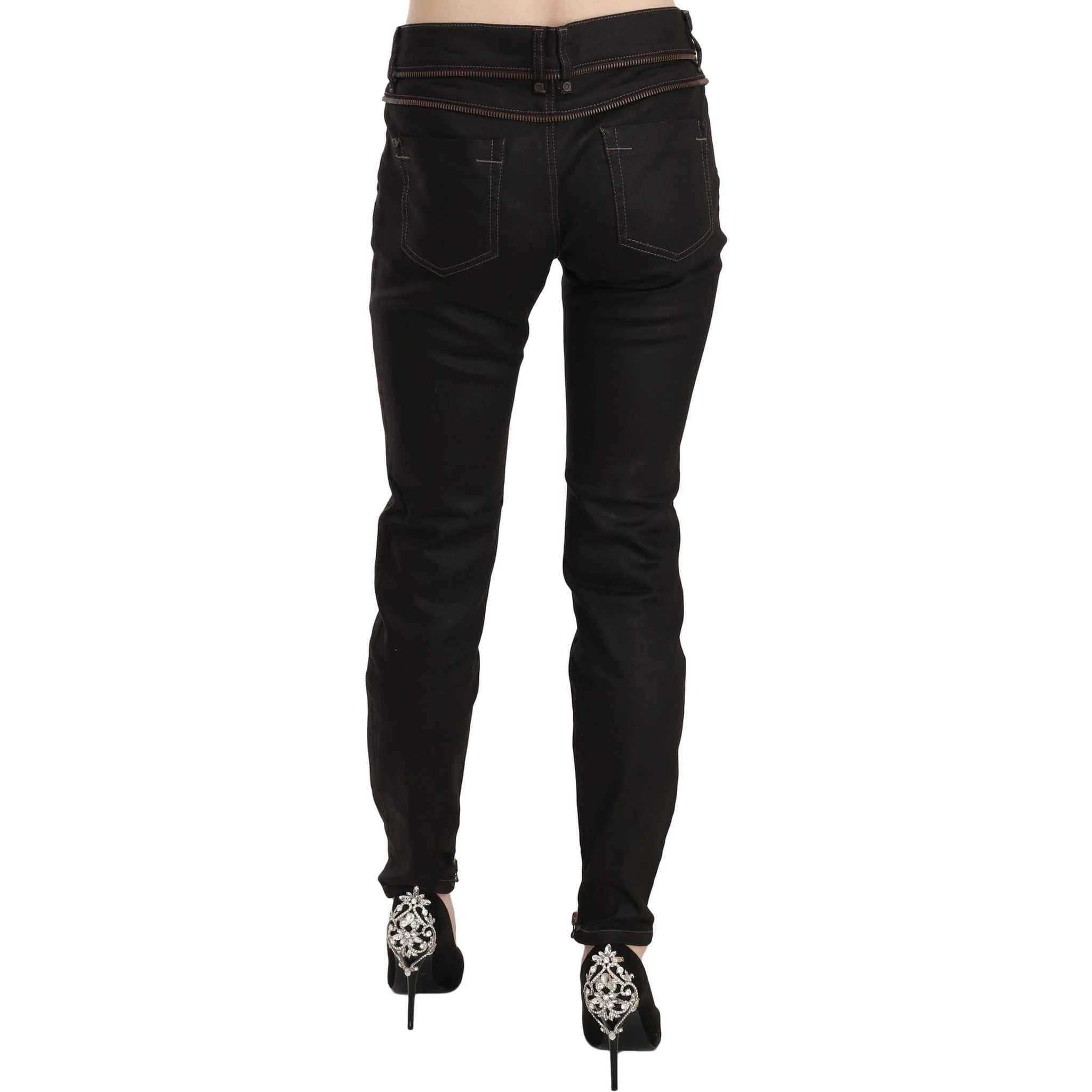 Cotton Black Mid Waist Skinny Denim Jeans