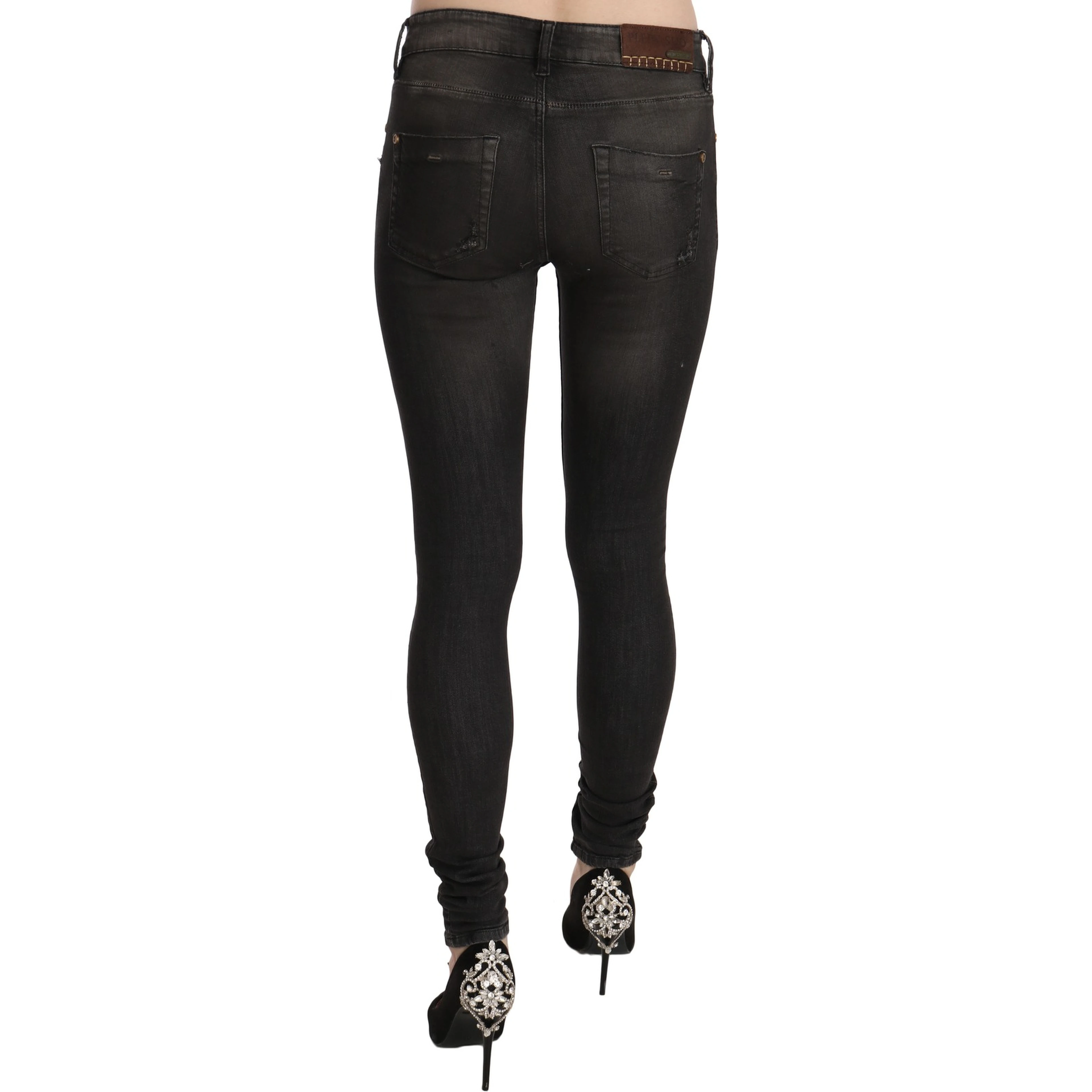 Cotton Black Washed Low Waist Skinny Denim Jeans