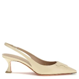 Beige Calf Leather Bos Taurus Mid Heel Pumps