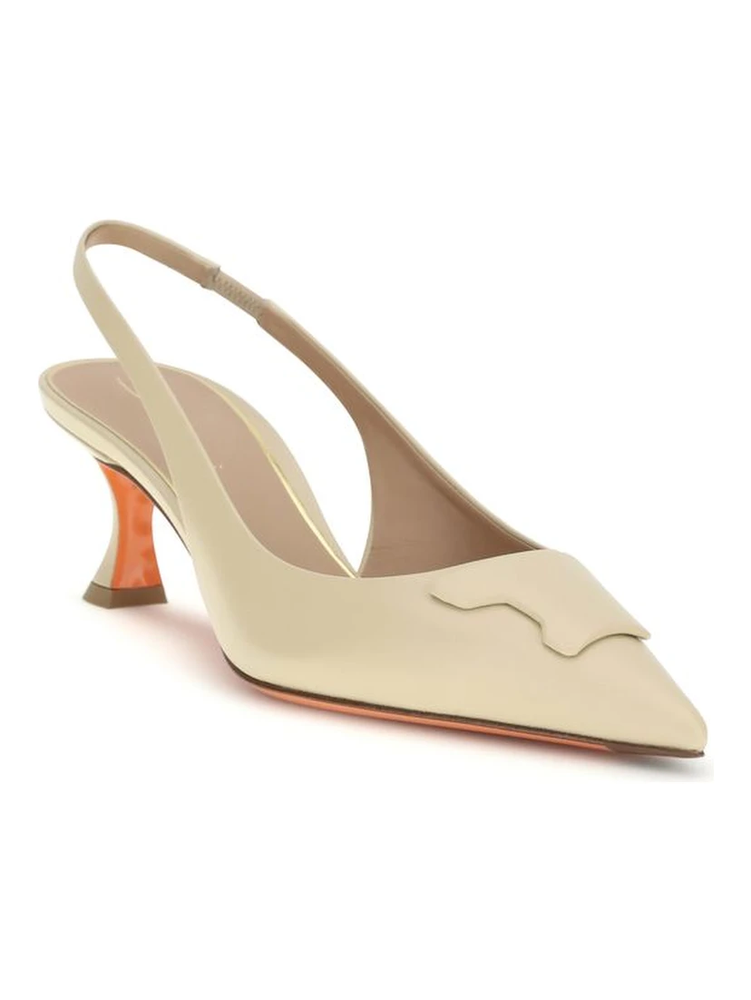 Beige Calf Leather Bos Taurus Mid Heel Pumps
