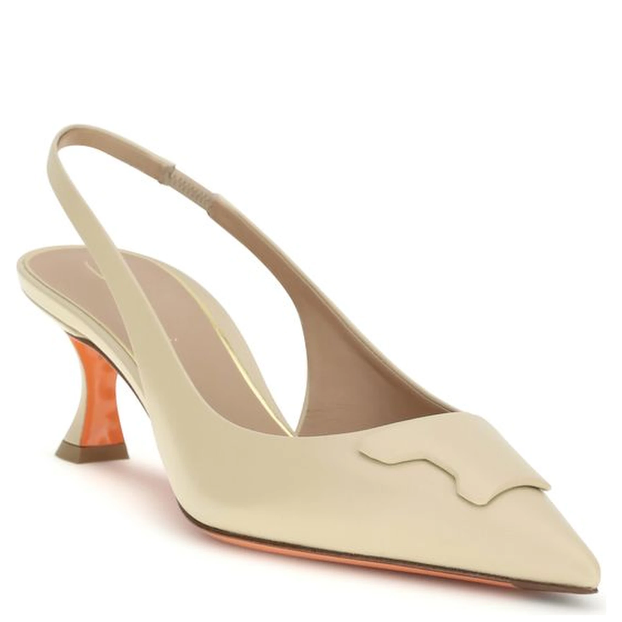 Beige Calf Leather Bos Taurus Mid Heel Pumps