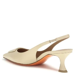 Beige Calf Leather Bos Taurus Mid Heel Pumps