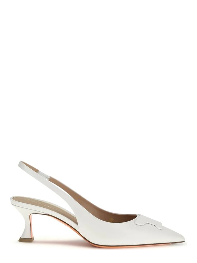 White Calf Leather Bos Taurus Mid Heel Pumps