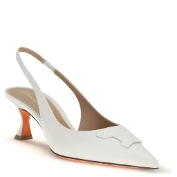 White Calf Leather Bos Taurus Mid Heel Pumps