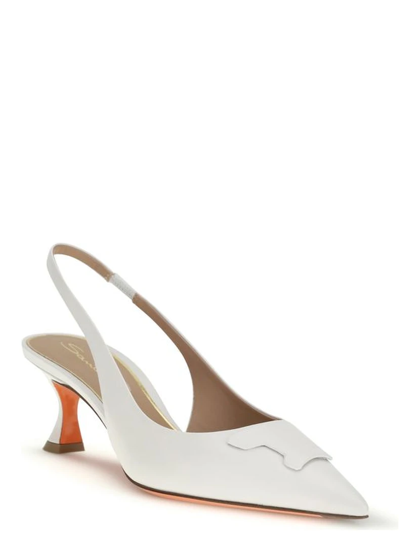 White Calf Leather Bos Taurus Mid Heel Pumps