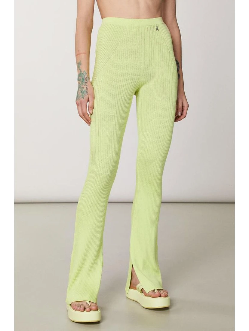 Yellow Viscose Casual Pants