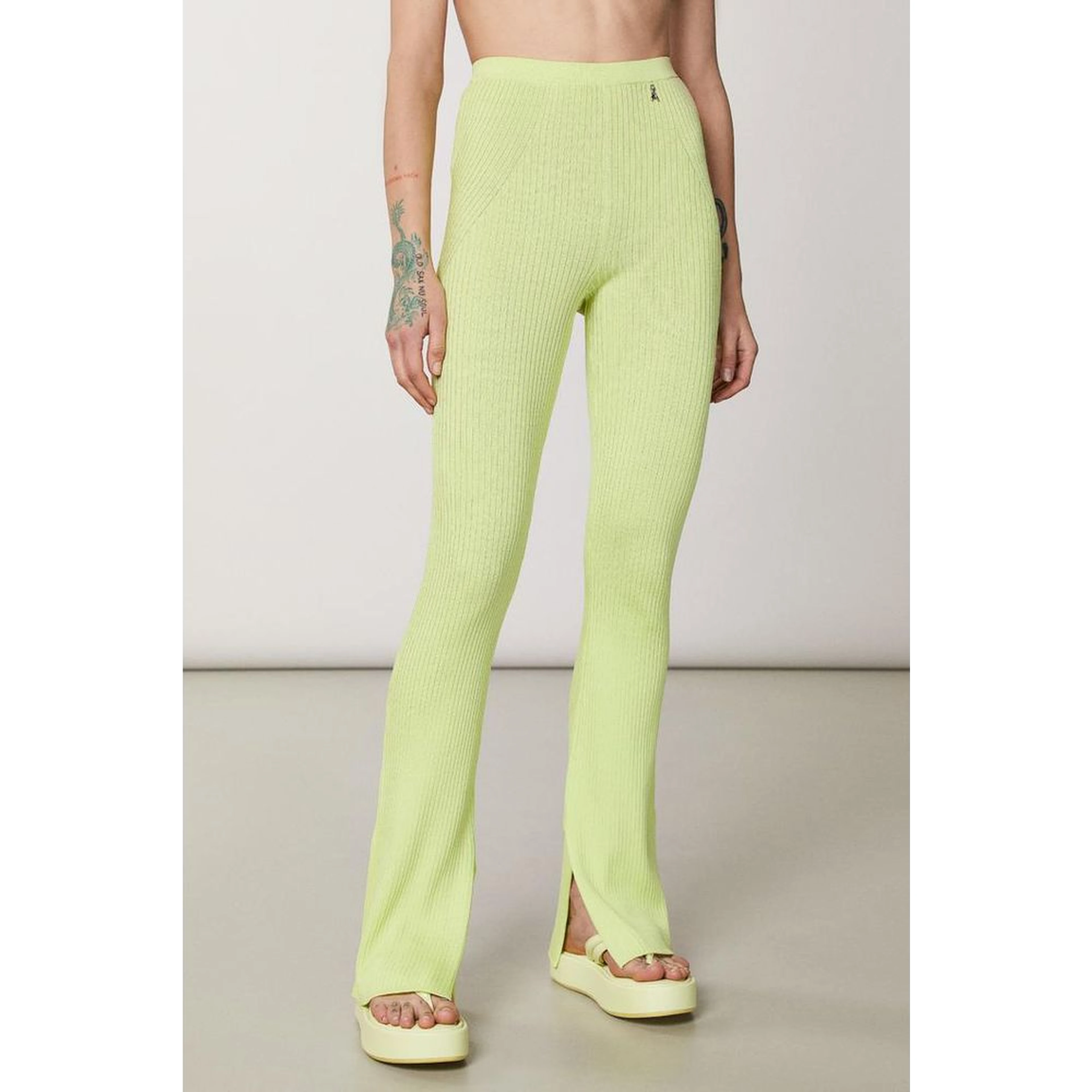 Yellow Viscose Casual Pants