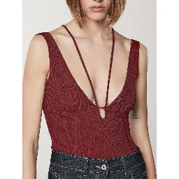 Red Viscose Sleeveles T-Shirt