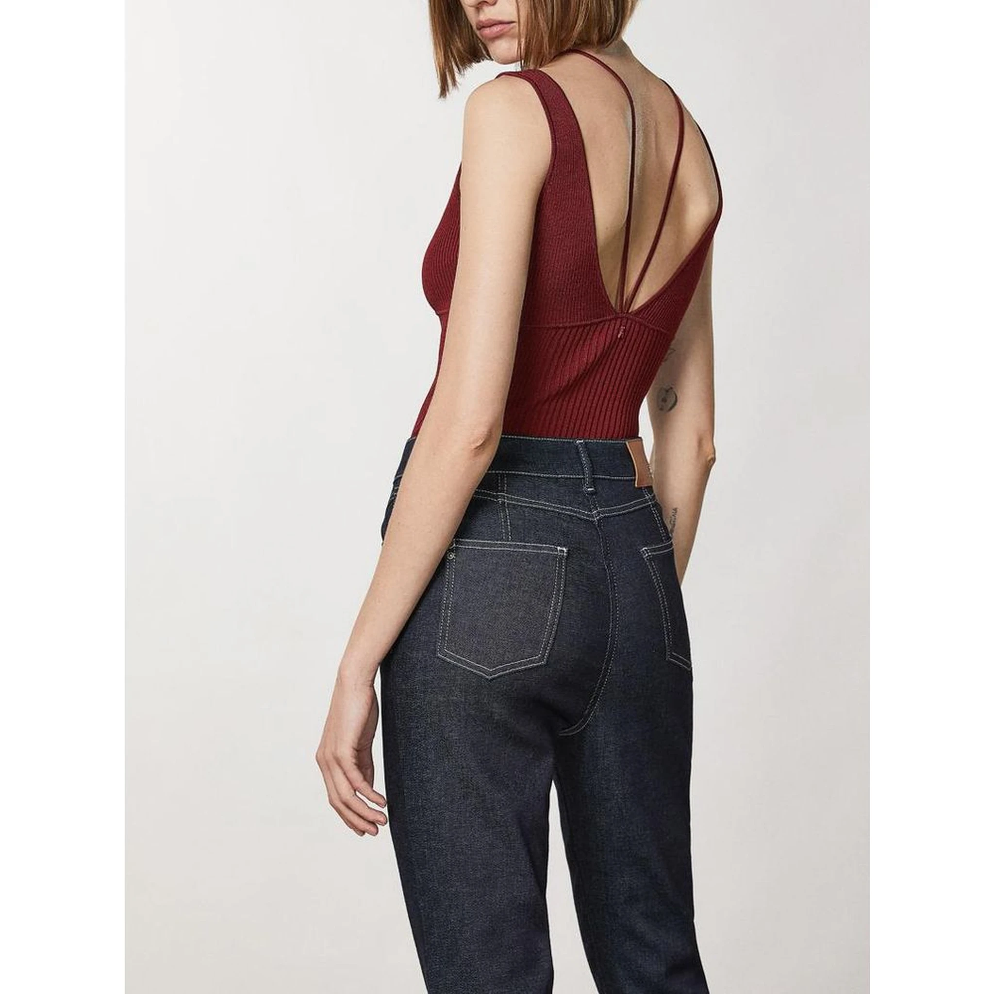 Red Viscose Sleeveles T-Shirt