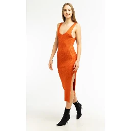 Orange Viscose Casual Dress